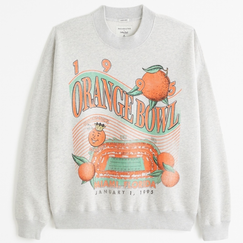 Abercrombie Vintage Retro Orange Bowl Oversized Graphic Crewneck Sweatshirt XS